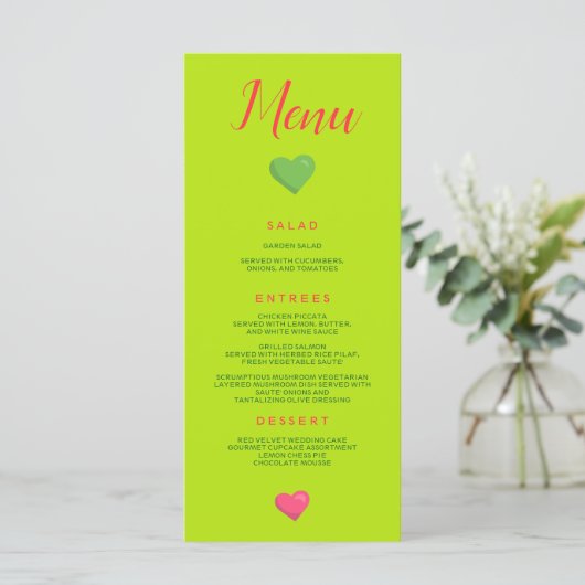 Menu Heart Wedding Groen (Staand voorkant)