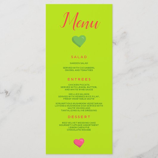 Menu Heart Wedding Groen (Voorkant)