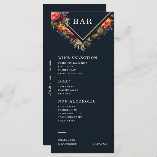 Menu heeft een prachtige  bloemenstijl (Voorkant / Achterkant)