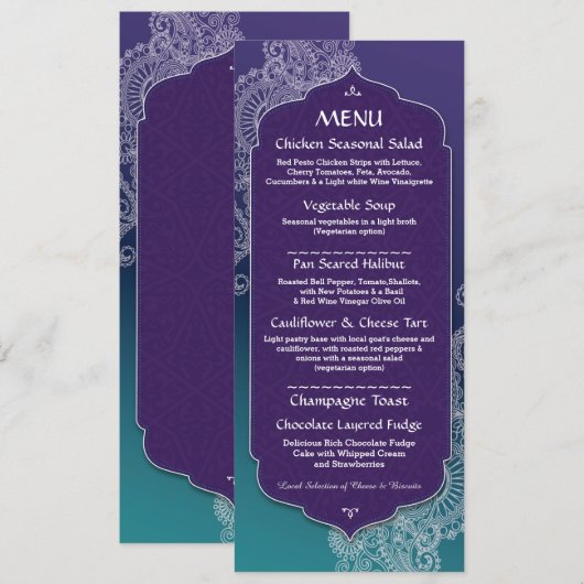 Menu Henna Stijl Sieraden Feest Huwelijksreceptie Kaart (Voorkant / Achterkant)