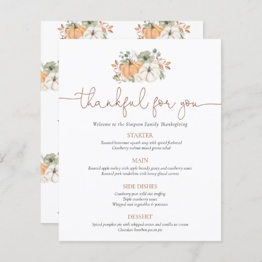 Menu herfst Rustic Pumpkin-Thanksgiving (Voorkant / Achterkant)