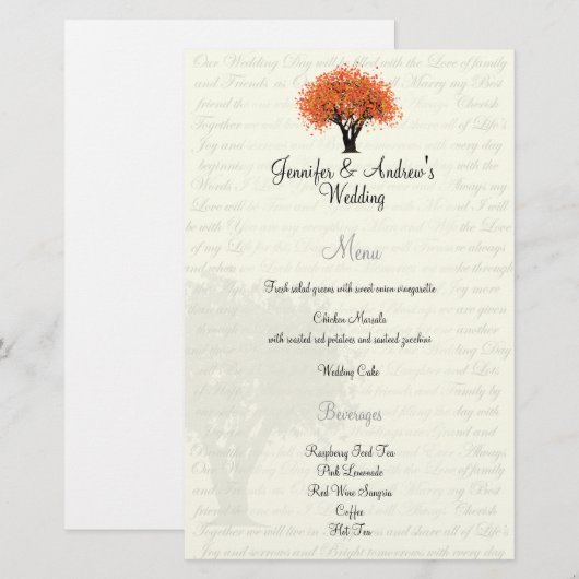Menu Herfstdansende bloemen (Voorkant / Achterkant)