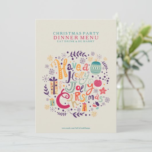Menu Holly Jolly Kerstmis Kaart (Staand voorkant)