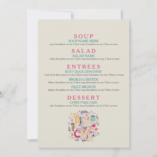 Menu Holly Jolly Kerstmis Kaart (Achterkant)