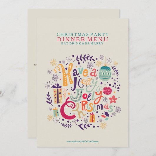 Menu Holly Jolly Kerstmis Kaart (Voorkant / Achterkant)