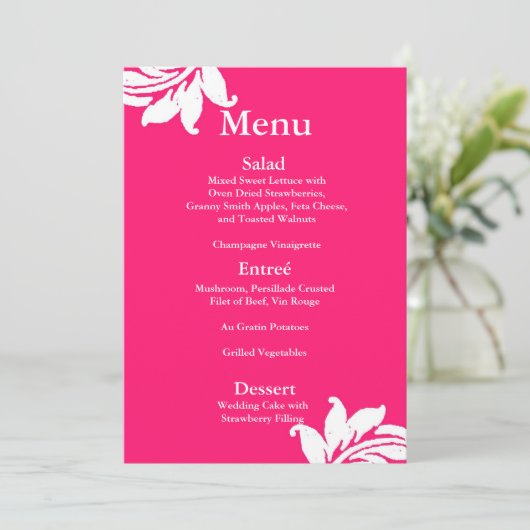 Menu Hot-Pink Damask Weddenschap (Staand voorkant)