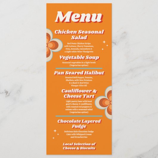 Menu Huwelijksreceptie Retro Vintage jaren 70 (Voorkant)