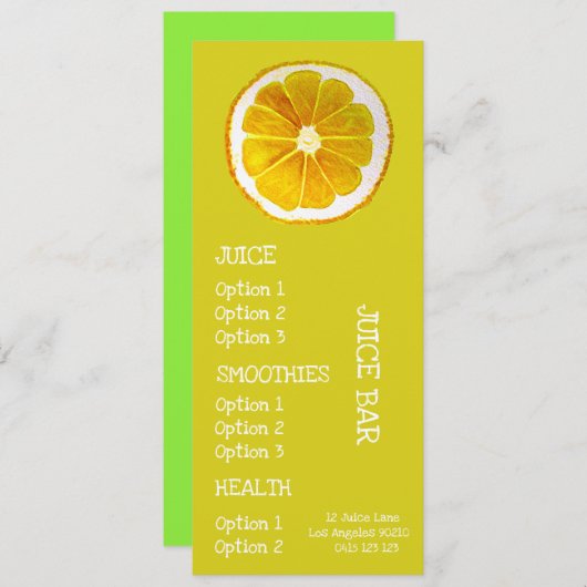 Menu Juice health drinken (Voorkant / Achterkant)