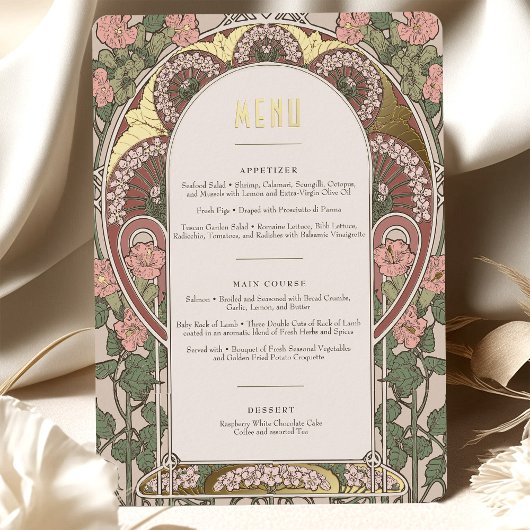 Menu Kaart Art Nouveau Huwelijk Gouden Accenten
