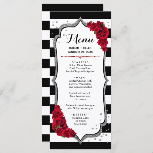 Menu Kaart - Black White Silver Red (Voorkant / Achterkant)