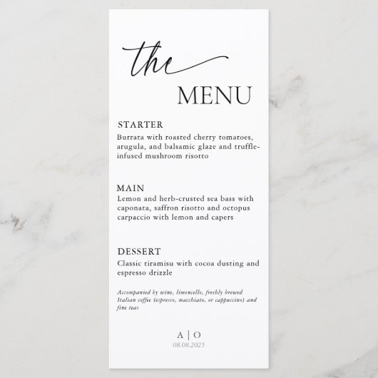 Menu Kaart bruiloft, Elegant dinermenu, minimalist (Voorkant)