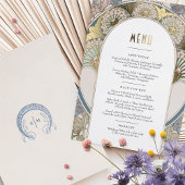 Menu Kaart Dusty Blue Gold Art Nouveau Mucha