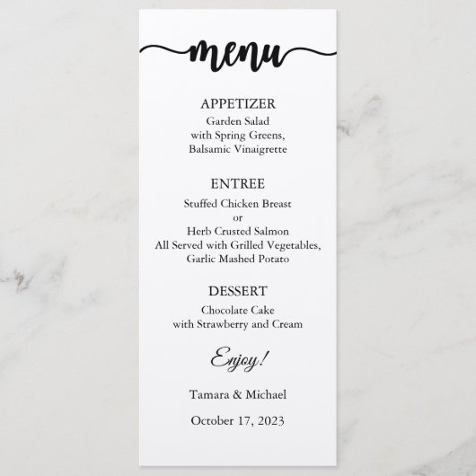 Menu Kaart, Huwelijksmenu, Diner, Lunch (Voorkant)