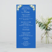 Menu Kaart - Kobalt Blauw & Wit Rozen (Staand voorkant)