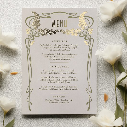 Menu Kaart  Minimalist Art Nouveau Gold Foil