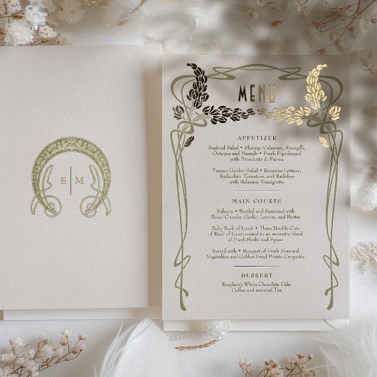 Menu Kaart  Minimalist Art Nouveau Gold Foil