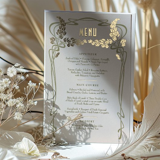 Menu Kaart  Minimalist Art Nouveau Gold Foil