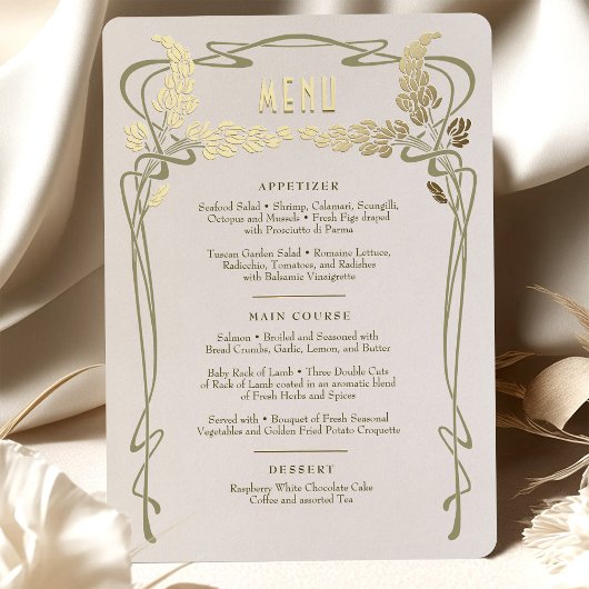 Menu Kaart  Minimalist Art Nouveau Gold Foil