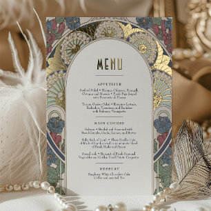 Menu Kaart Navy Blue Gold Art Nouveau Mucha