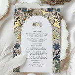 Menu Kaart Navy Blue Gold Art Nouveau Mucha<br><div class="desc">Verhoog uw eetervaring met onze prachtige menukaart, met Navy Blue Bougainvilleas en details geïnspireerd door Alphonse Mucha's iconische Art Nouveau stijl. Gedrukt met echte folie, deze menukaart is een echt meesterwerk dat elegantie en verfijning toevoegt aan elk evenement. De ingewikkelde details rondom de menuinformatie op deze kaart, zoals de sierelementen...</div>