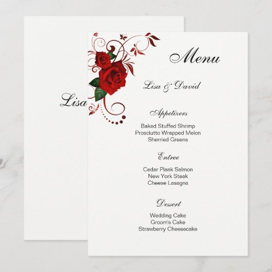 Menu Kaart-Red Rose (Voorkant / Achterkant)