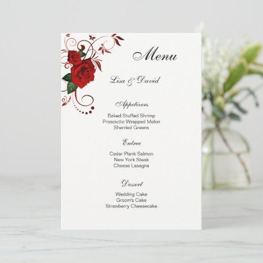 Menu Kaart-Red Rose (Staand voorkant)