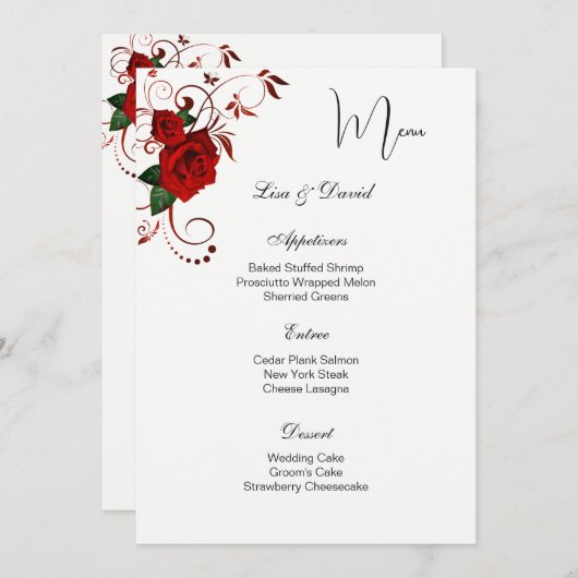 Menu Kaart-Red Rose (Voorkant / Achterkant)