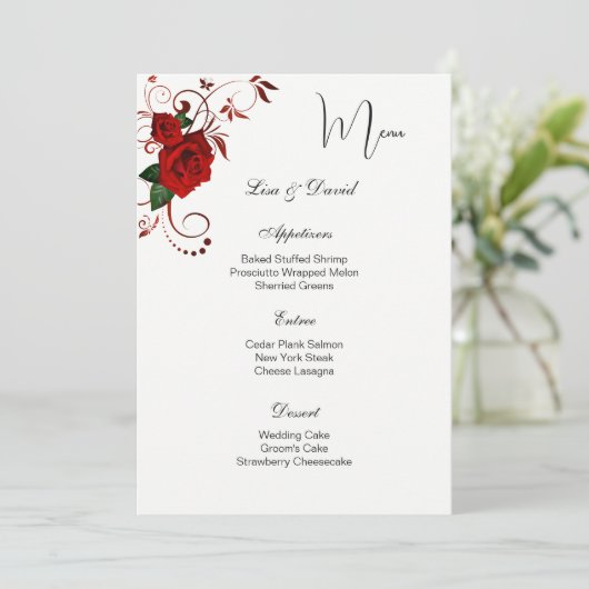 Menu Kaart-Red Rose (Staand voorkant)