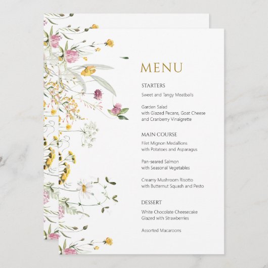 Menu Kaart Roze Gele Veldbloemen (Voorkant / Achterkant)
