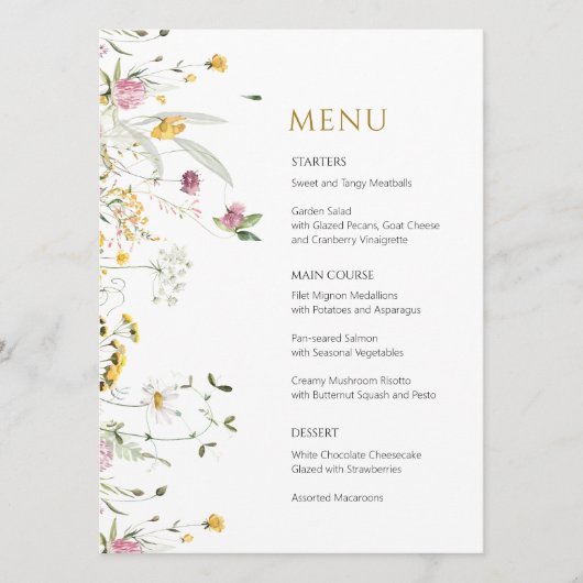 Menu Kaart Roze Gele Veldbloemen (Voorkant)