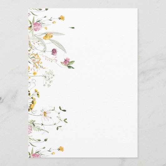 Menu Kaart Roze Gele Wilde Bloemen (Achterkant)