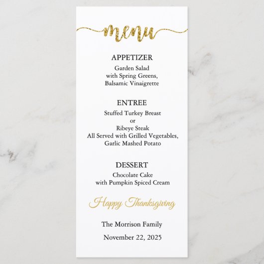 Menu Kaart, Thanksgiving Menu, Diner, Lunch (Voorkant)
