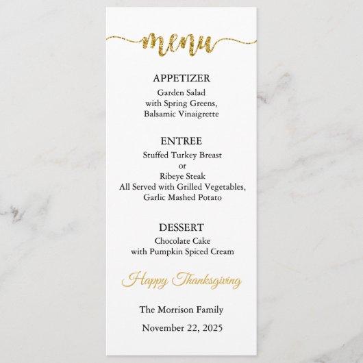 Menu kaart, Thanksgiving Menu, Diner, Lunch Kaart (Voorkant)
