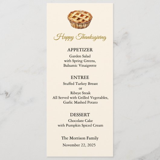 Menu kaart, Thanksgiving Menu, Diner, Lunch Kaart (Voorkant)