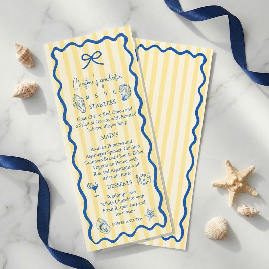 Menu kaart van het nautisch afstudeerfeest | Blauw