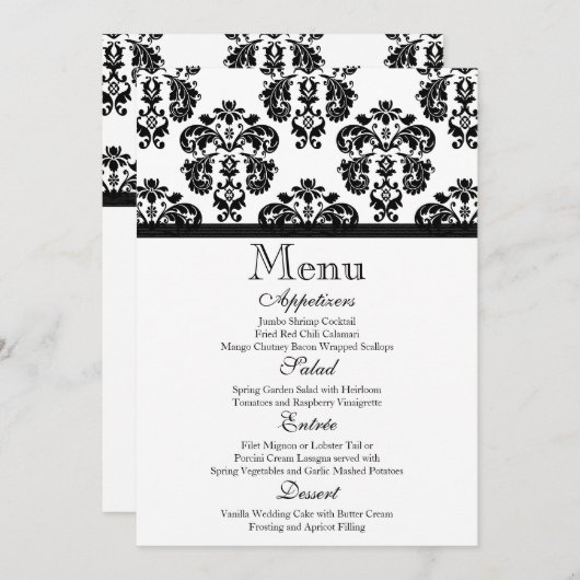 Menu-kaart voor zwarte en witte dodenweddenschappe menu (Voorkant / Achterkant)