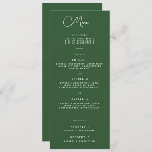 Menu Kaart - Wrightsville Manor Suite (Voorkant / Achterkant)