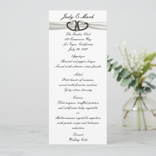 Menu Kaart Zwart-wit diamantharten (Staand voorkant)