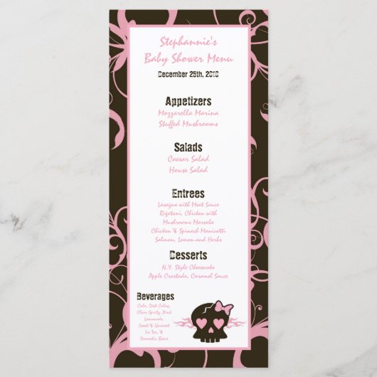 Menu-kaarten Girly Girl Pink Punk Rock Skull Flam Menu (Voorkant)