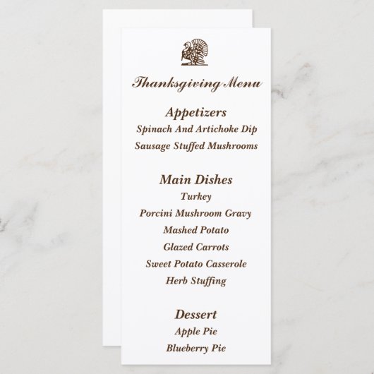 Menu Kaarten "Turkije" Thanksgiving (Voorkant / Achterkant)