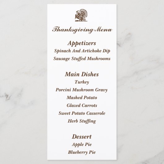 Menu Kaarten "Turkije" Thanksgiving (Voorkant)