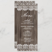 Menu-kaarten voor bijtende kant en houten bruiloft menu (Voorkant / Achterkant)