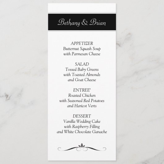 Menu-kaarten voor zwarte en witte ontvangst menu (Voorkant)