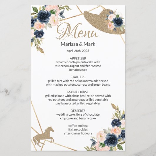 Menu Kentucky Derby Blush & Navy Wedding (Voorkant)