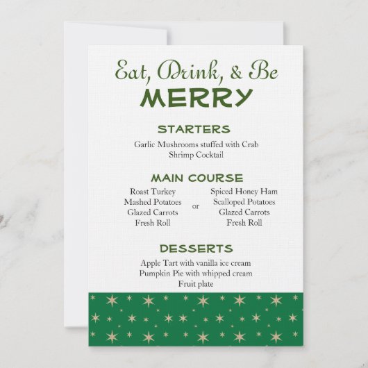 Menu Kerst Groen en Gold Stars Kaart (Voorkant)
