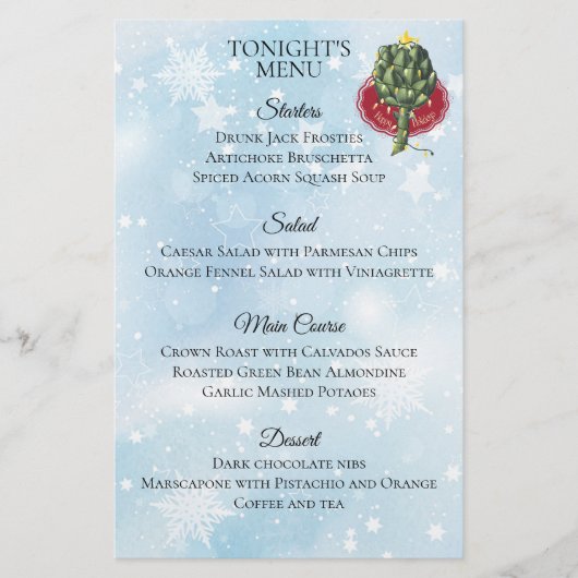 menu kerstfeestdagen bij Artichoke (Voorkant)