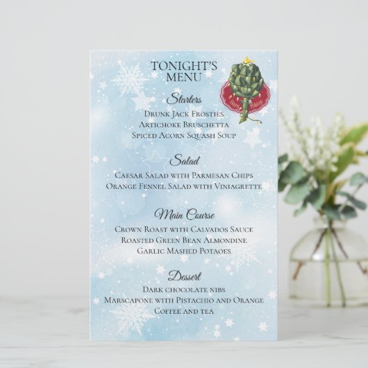 menu kerstfeestdagen bij Artichoke (Staand voorkant)