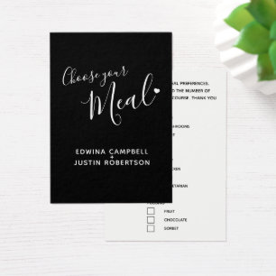 Menu-keuze maaltijd opties script tekst zwarte kaa visitekaartje
