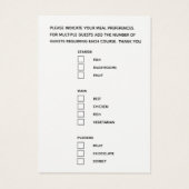 Menu-keuze maaltijd opties script tekst zwarte kaa visitekaartje (Achterkant)