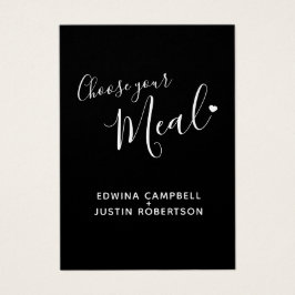 Menu-keuze maaltijd opties script tekst zwarte kaa visitekaartje